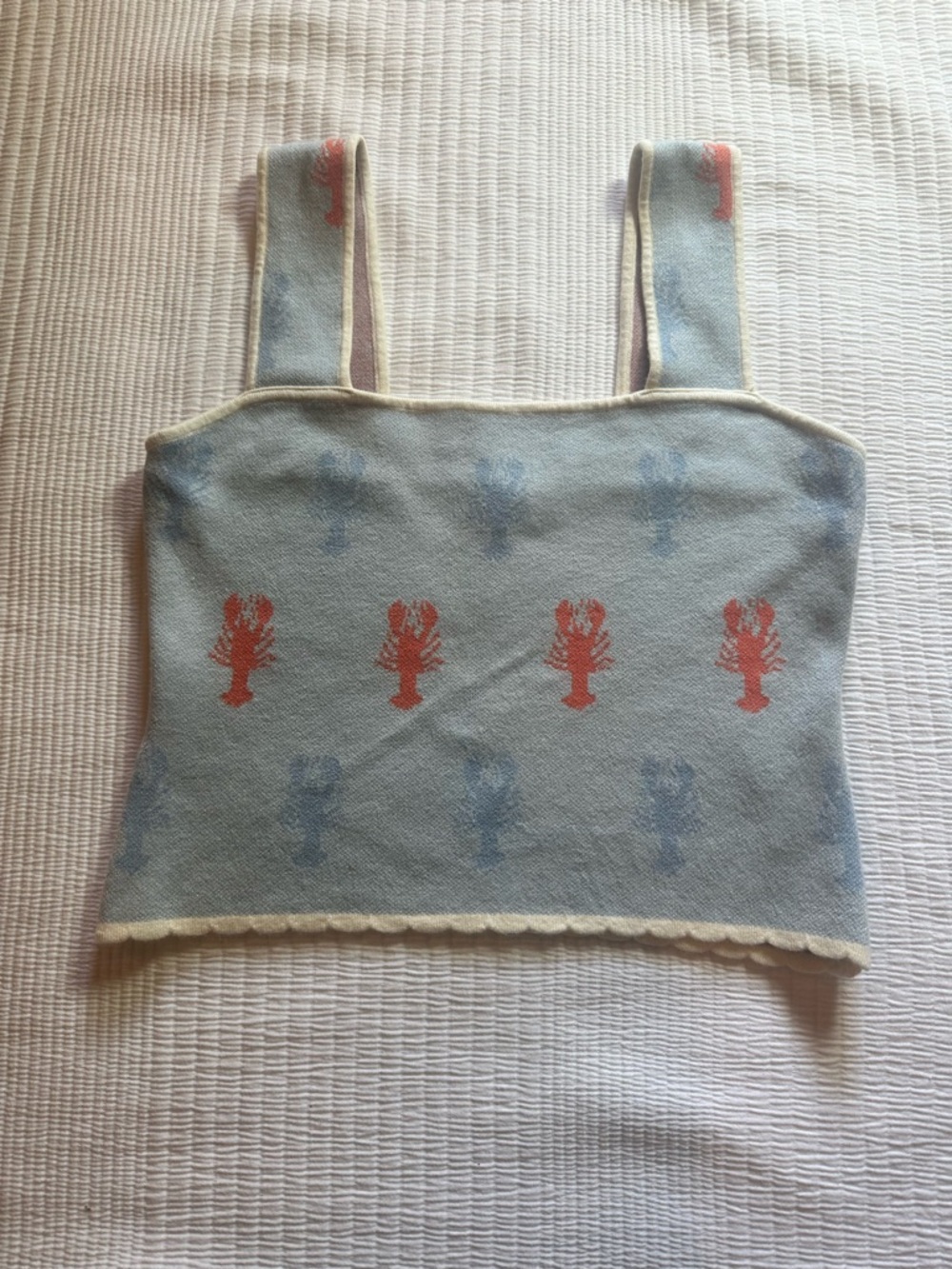 Blue Tank Sweater with Coral Lobster Motif